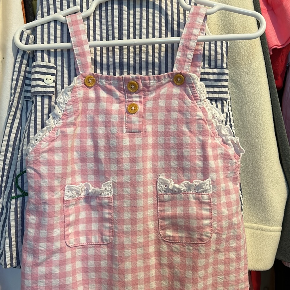 Laura Ashley Baby Pink Gingham Cotton Overalls 6-9mo - Picture 3 of 6